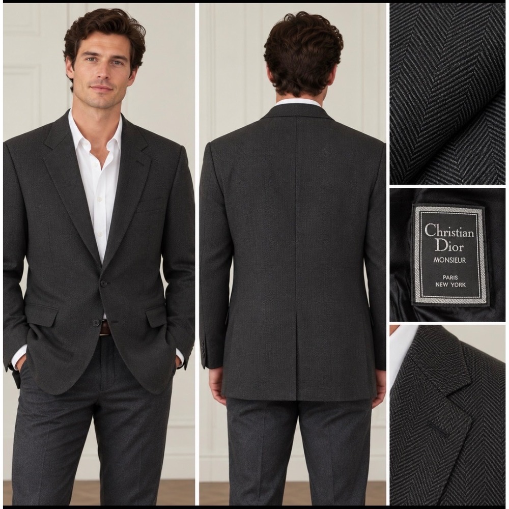 Christian Dior Monsieur Mens Herringbone Blazer Jacket Black *42R* USA Made